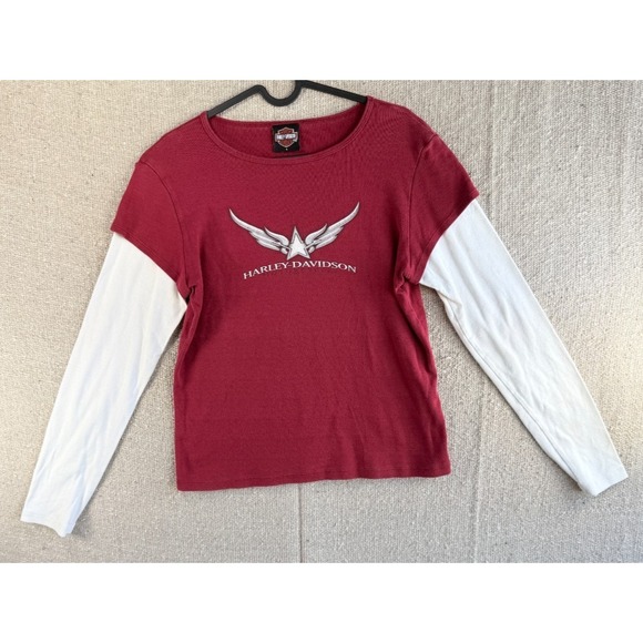 Harley-Davidson Tops - Womens Sz Large Harley Davidson Red Long Sleeve Blouse Top Shirt San Diego